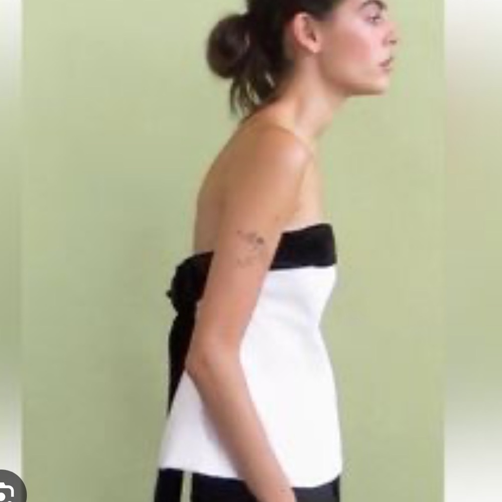 Zara Black and White Strapless Blouse